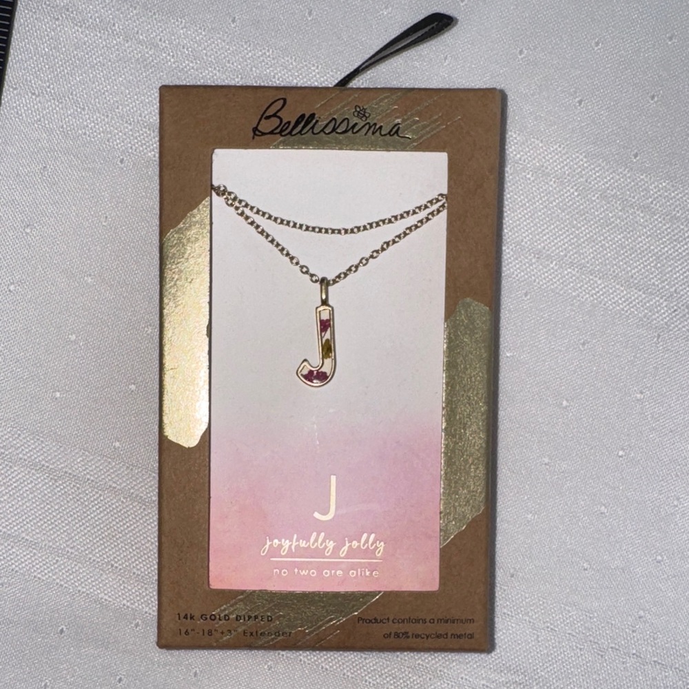 Bellissima Gold Necklace with Pink Initial Pendant